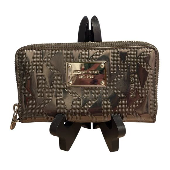 MICHAEL KORS WALLET LADIES JET SET GUNMETAL ZIP AROUND 6 1/2” L x 3 1/2”H - Picture 1 of 3